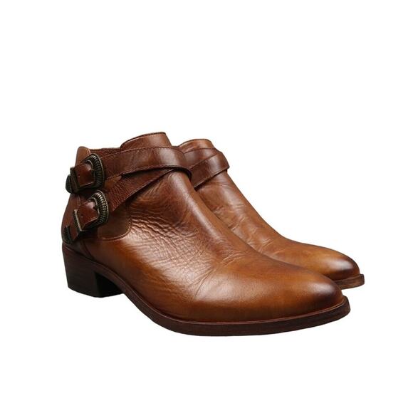 Frye Shoes Womens 7.5 Ankle Boot Ray Western Brown Leather Shootie Cutout Buckle